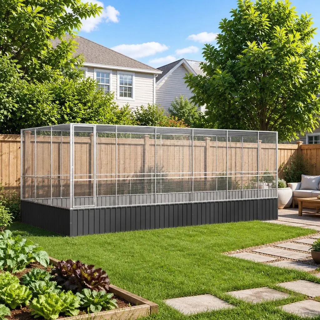 Bird Aviary Silver Large Outdoor Galvanised Steel Mesh Cage with Extension