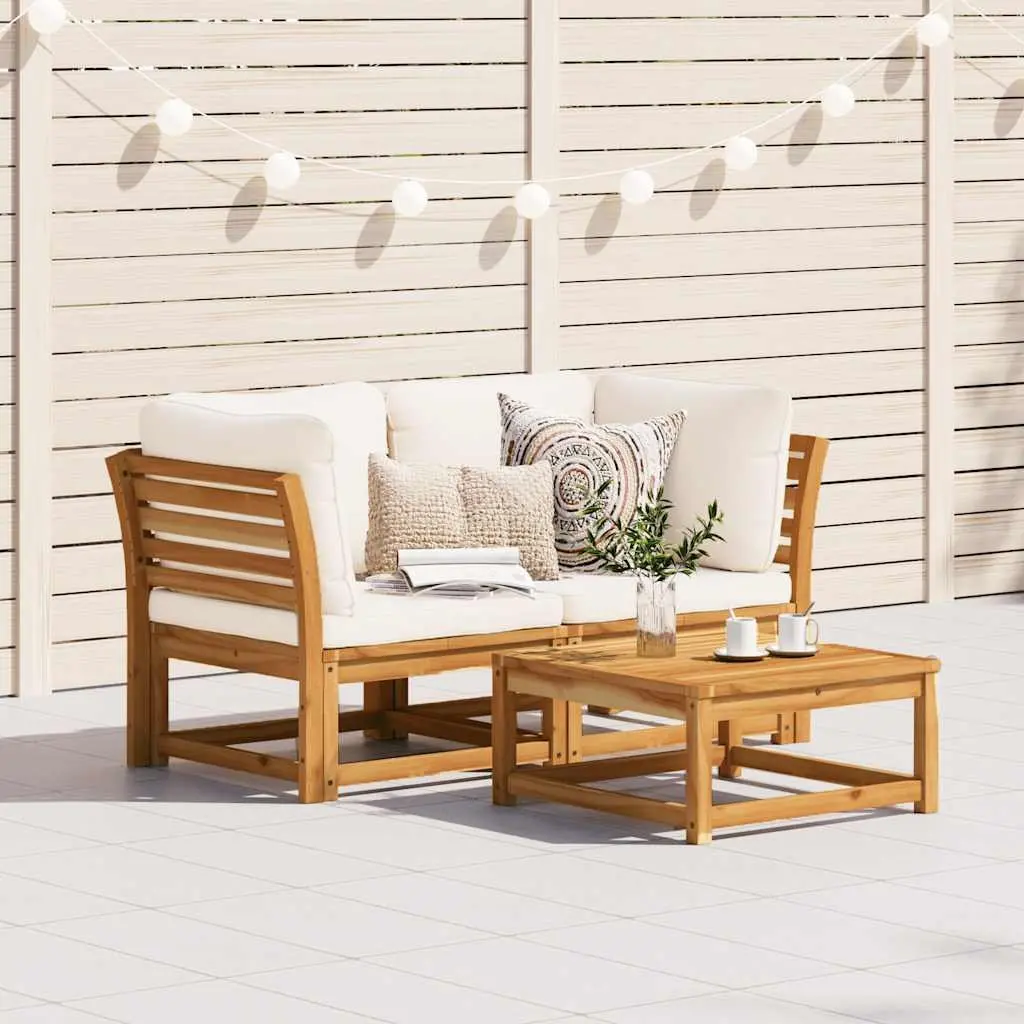 Outdoor Garden Sofa Brown 2-Seater Solid Acacia Wood with Cushions