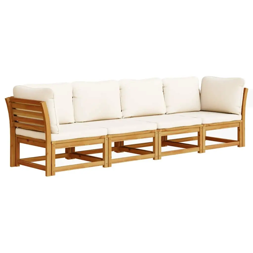 Garden Lounge Set Brown 4 Piece Modular Sectional Sofa Solid Acacia Wood Thick Cushions