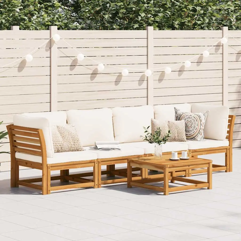 Garden Lounge Set Brown 4 Piece Modular Sectional Sofa Solid Acacia Wood Thick Cushions