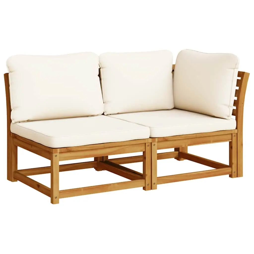 Garden Lounge Set Brown 4 Piece Modular Sectional Sofa Solid Acacia Wood Thick Cushions