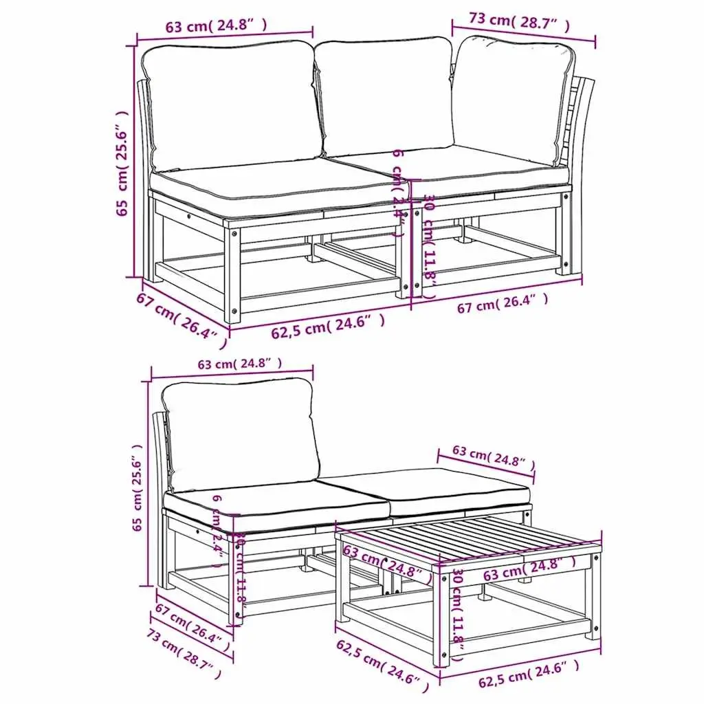 Garden Lounge Set Brown 9 Piece Modular Outdoor Sectional Sofa with Thick Cushions