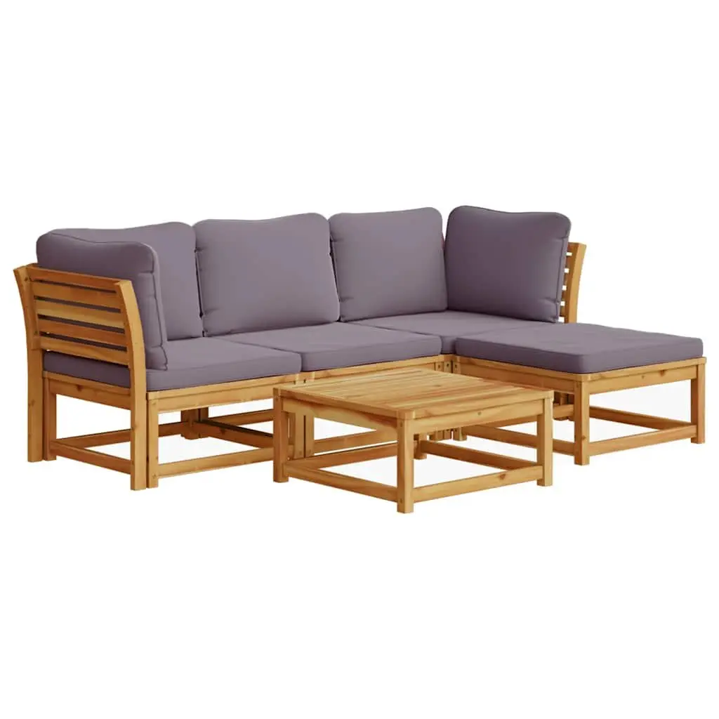 5 Piece Garden Lounge Set Brown Modular Sectional Sofa with Cushions