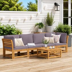 Garden Lounge Set 4 Piece Outdoor Sectional Sofa with Cushions Solid Wood Brown