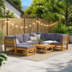 Concise 8-Piece Wooden Outdoor Sectional Sofa Set