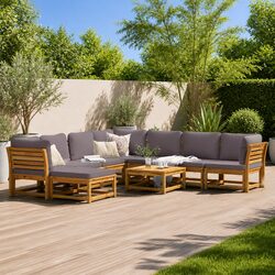 Outdoor Sectional Sofa Set 9 Piece Garden Lounge with Cushions Wood Furniture
