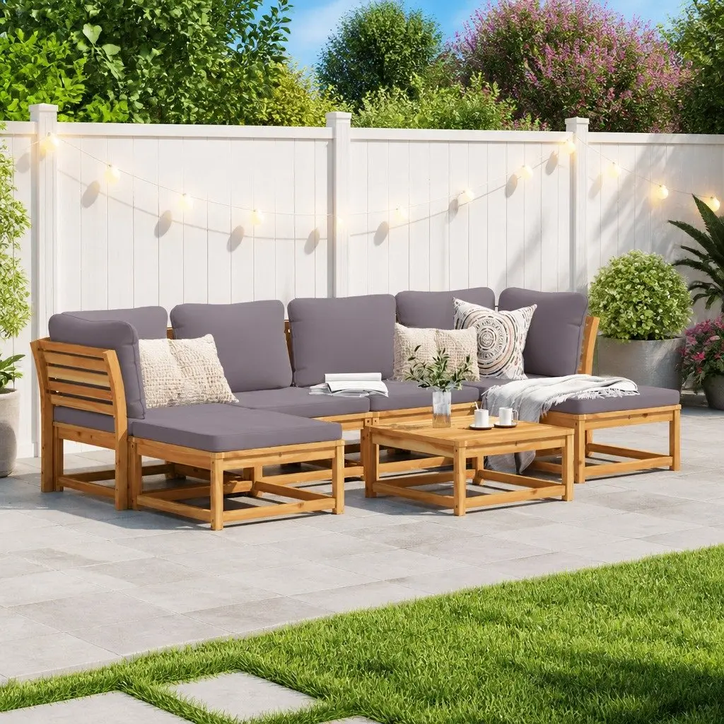 Garden Lounge Set Brown 7 Piece Modular Sectional Sofa with Cushions Solid Wood