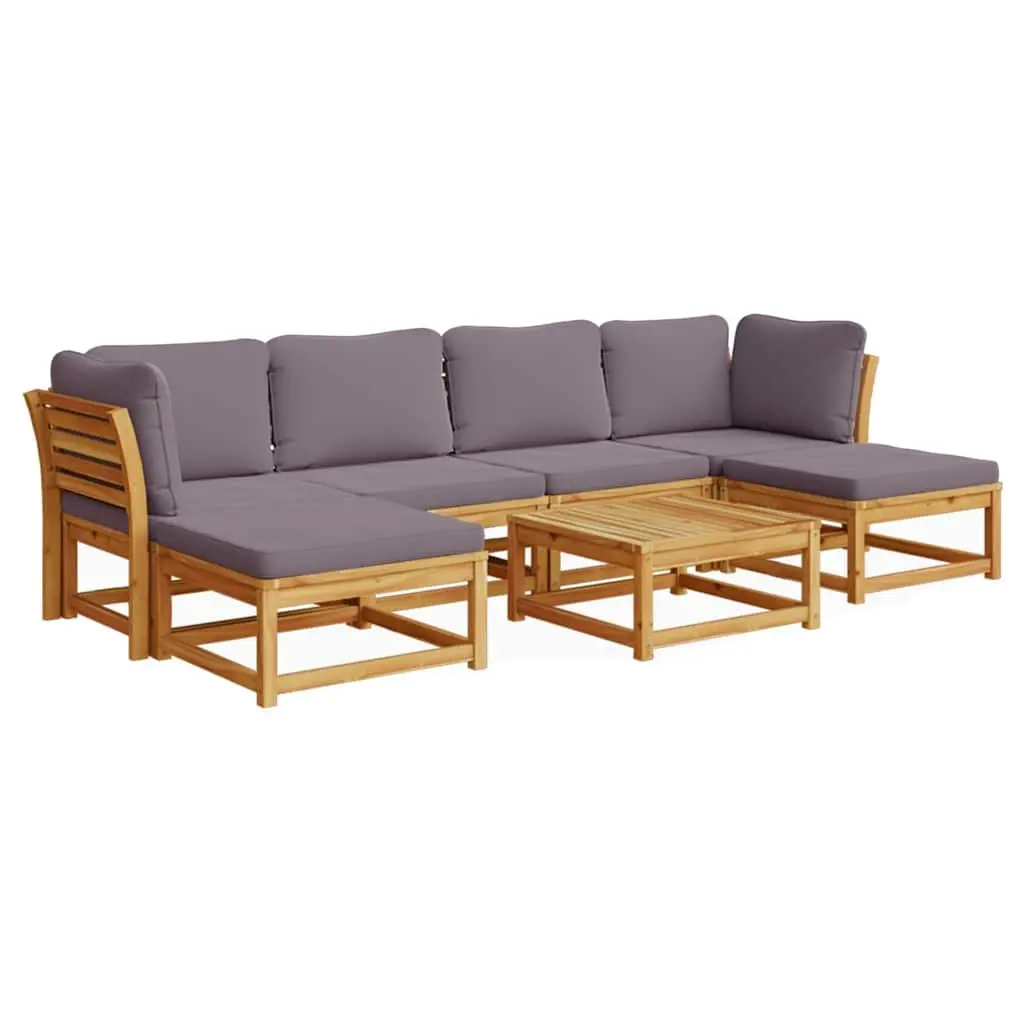Garden Lounge Set Brown 7 Piece Modular Sectional Sofa with Cushions Solid Wood