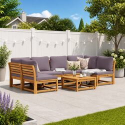 Outdoor Sectional Sofa Lounge Set 7 Piece Garden Furniture with Cushions Brown
