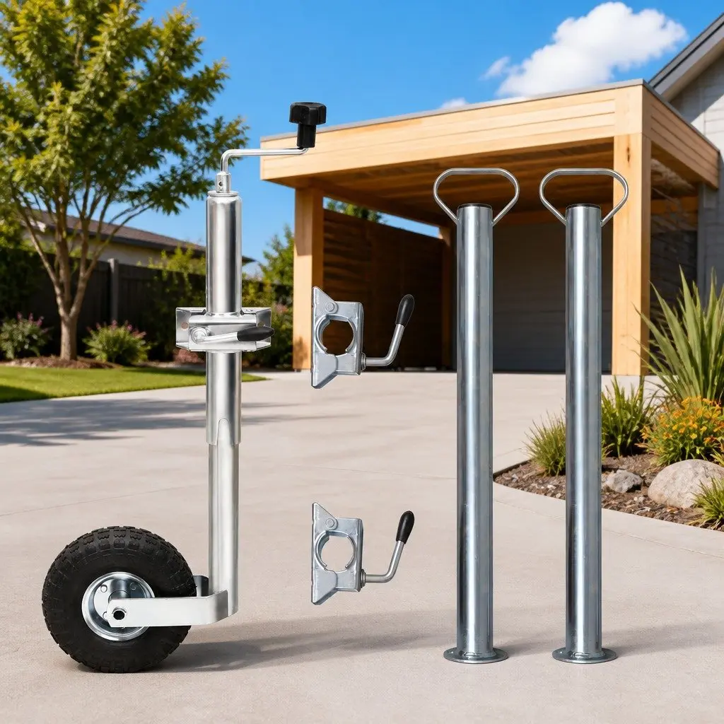 Jockey Wheel Black 48mm Galvanised Steel Support Tubes Split Clamps