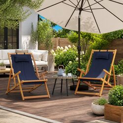 Folding Beach Chairs 2 pcs Blue Outdoor Camping Lounge Reclining Garden Seating