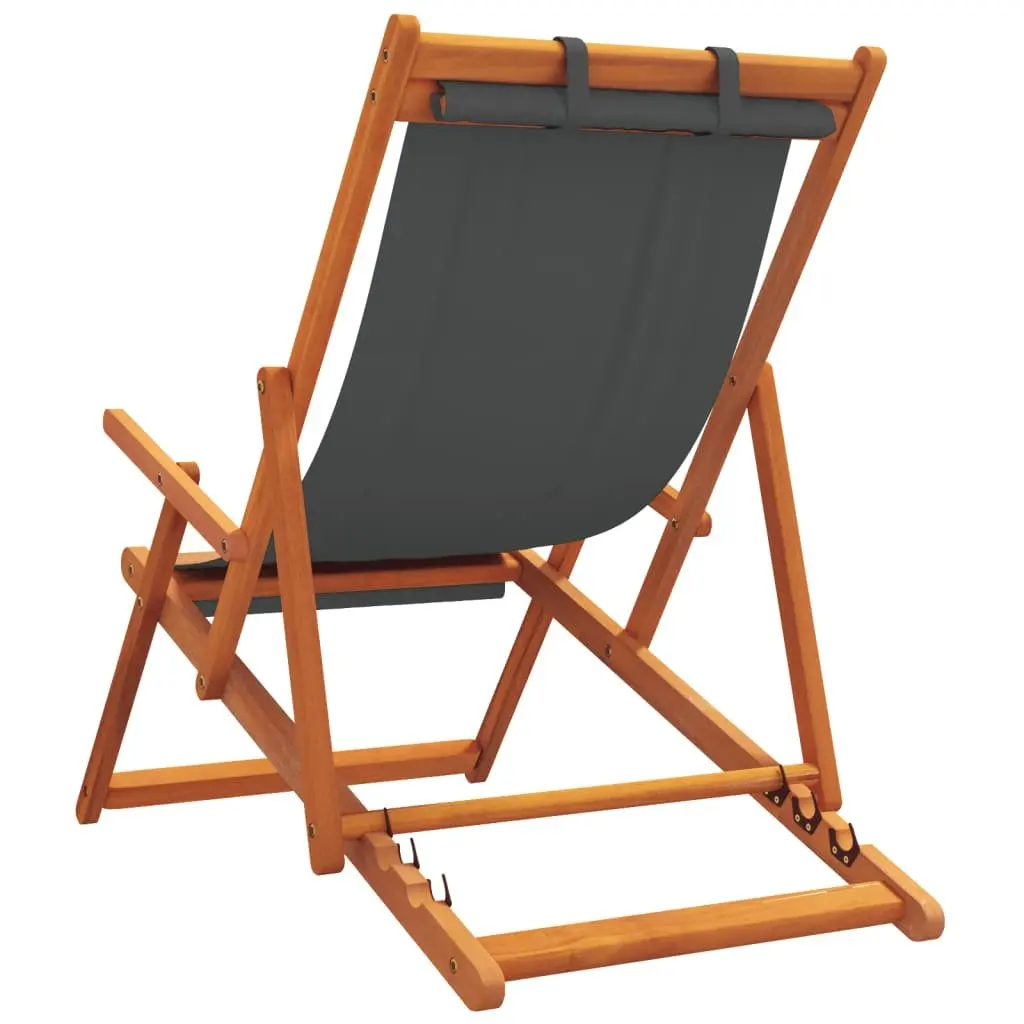 Folding Beach Chairs Grey 2 pcs Outdoor Lounge Reclining Adjustable Seating