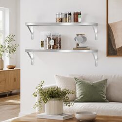 Wall Shelves 75x30 cm, 2 pcs in Silver Steel