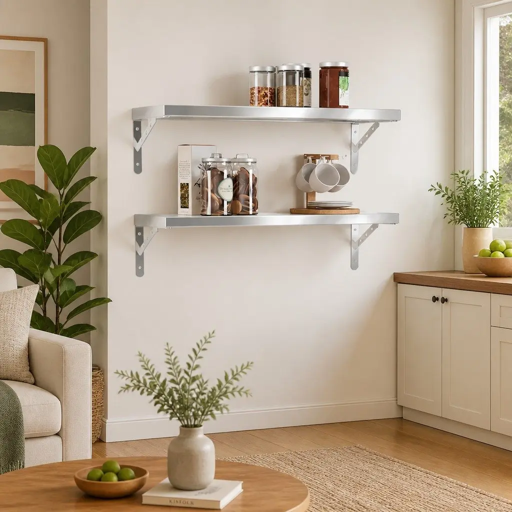 Wall Shelves Silver 75x23.5 cm Floating Shelf Storage Display Rack 2 Piece