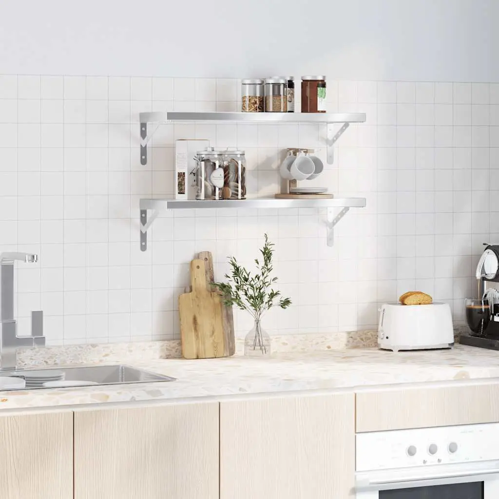 Wall Shelves Silver 75x23.5 cm Floating Shelf Storage Display Rack 2 Piece