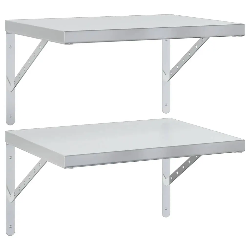 Stainless Steel Floating Wall Shelves Silver 50x40 cm Space-Saving Storage Display 2 Piece Set
