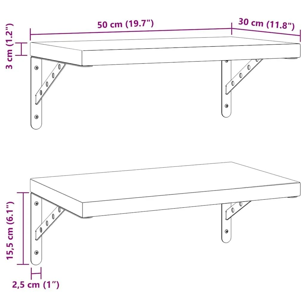 Wall Shelves Silver 50x30 cm Floating Storage Display 2 Piece