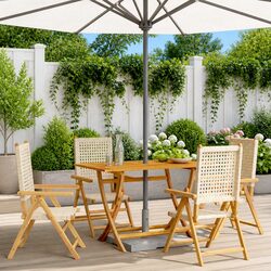 Outdoor Folding Garden Chairs Set of 4 in Beige