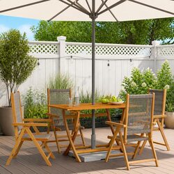 Outdoor Reclining Garden Chairs 4 Pcs Grey Foldable Wooden Patio Seating