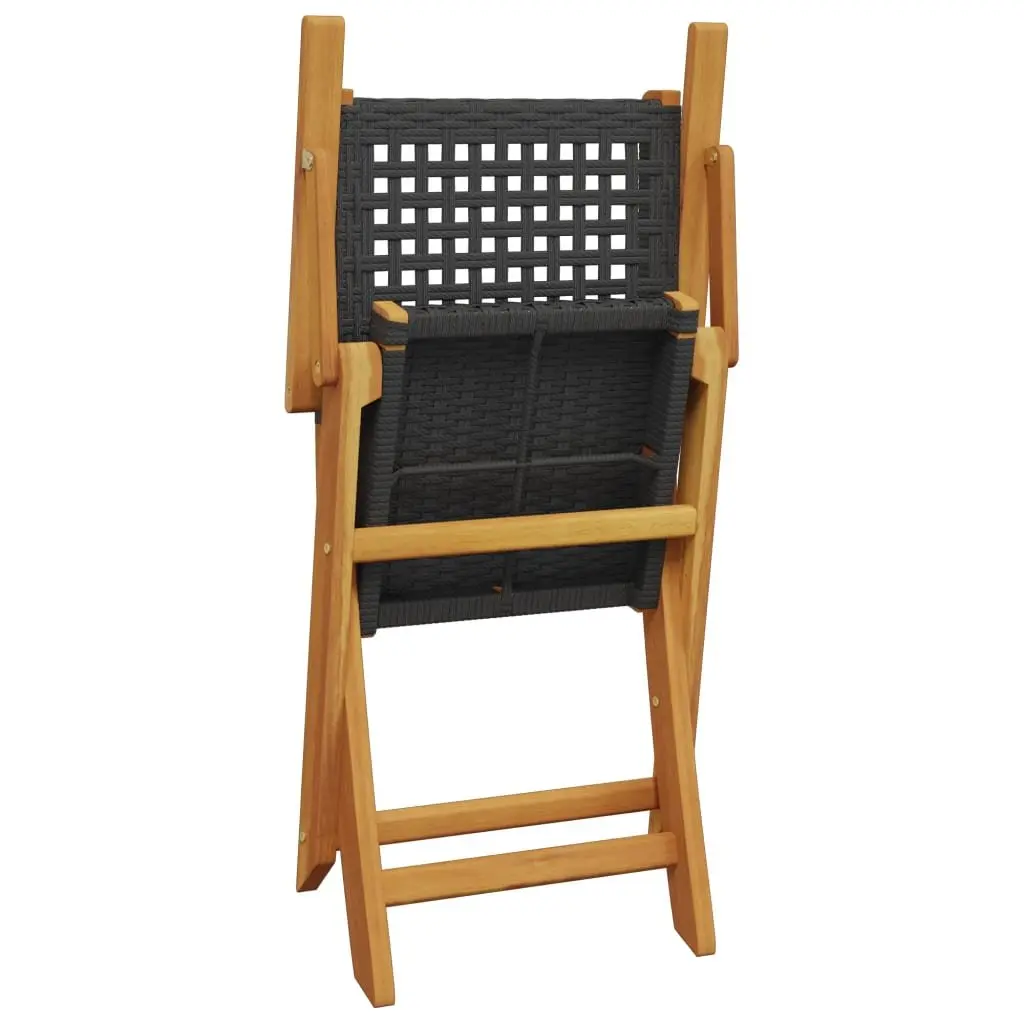 Folding Garden Chairs Black 4 Piece Solid Acacia Wood PE Poly Rattan Outdoor Seating