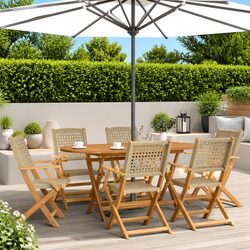 Set of 6 Durable Folding Garden Chairs in Beige
