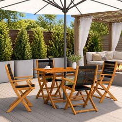 Outdoor Folding Garden Chairs Set of 4 Black Solid Acacia Wood Patio Seating