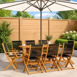 8 Solid Acacia Wood Folding Chairs for Outdoor Use