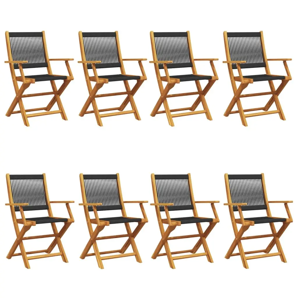 Folding Garden Chairs Black Solid Wood Acacia 8 Piece Outdoor Seating