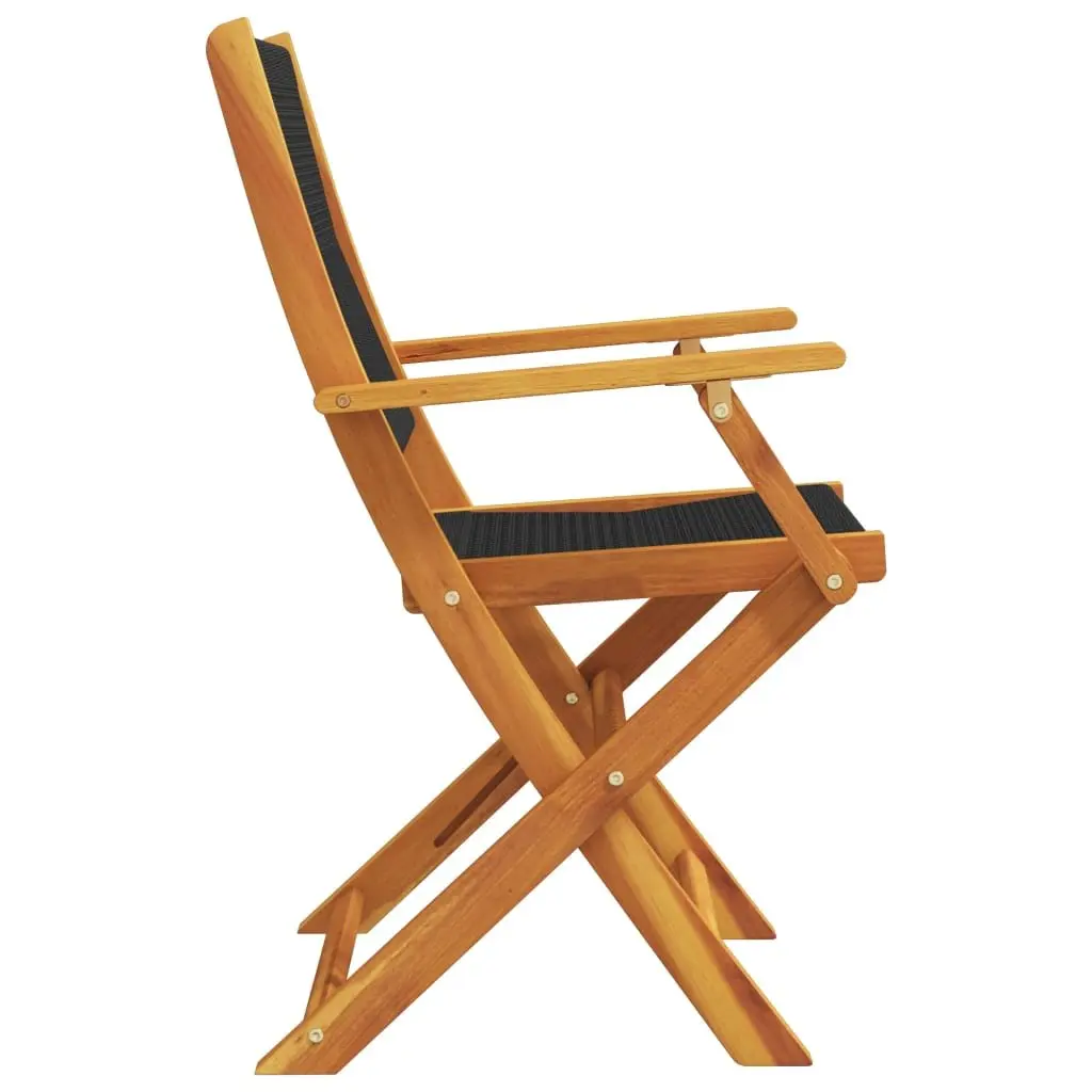 Folding Garden Chairs Black Solid Wood Acacia 8 Piece Outdoor Seating