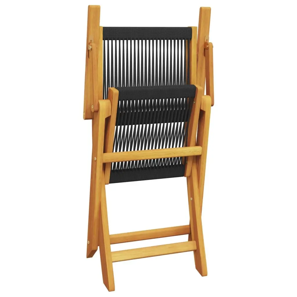Folding Garden Chairs Black Solid Wood Acacia 8 Piece Outdoor Seating
