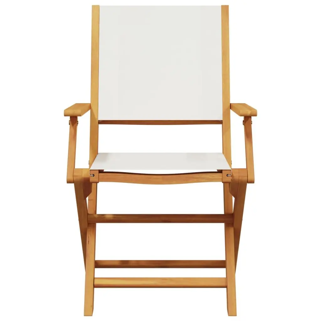 Folding Garden Chairs Set White Fabric Wooden Outdoor Seating 8 Piece
