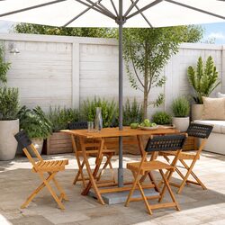 Outdoor Folding Garden Chairs Set of 4 Black PE Rattan Wood Patio Seating