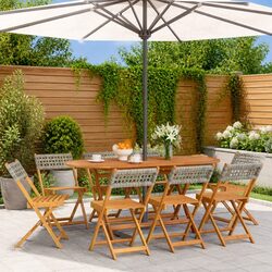 Folding Garden Chairs 8 Pcs Grey Outdoor Seating with Rattan and Solid Wood
