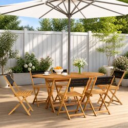 Folding Garden Chairs 6 Pieces Black Outdoor Seating Wood Patio Furniture Set