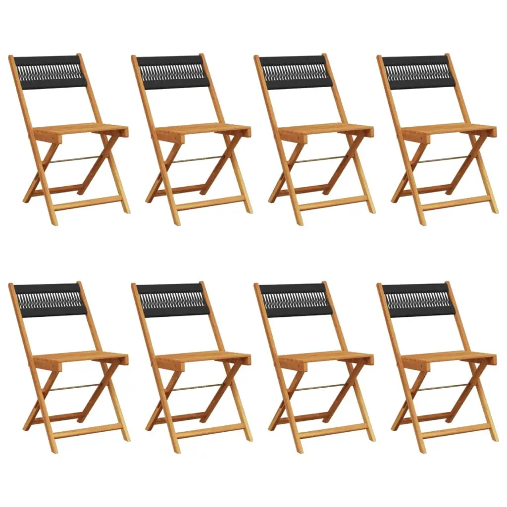 Folding Garden Chairs Black Solid Acacia Wood Outdoor Seating Set of 8