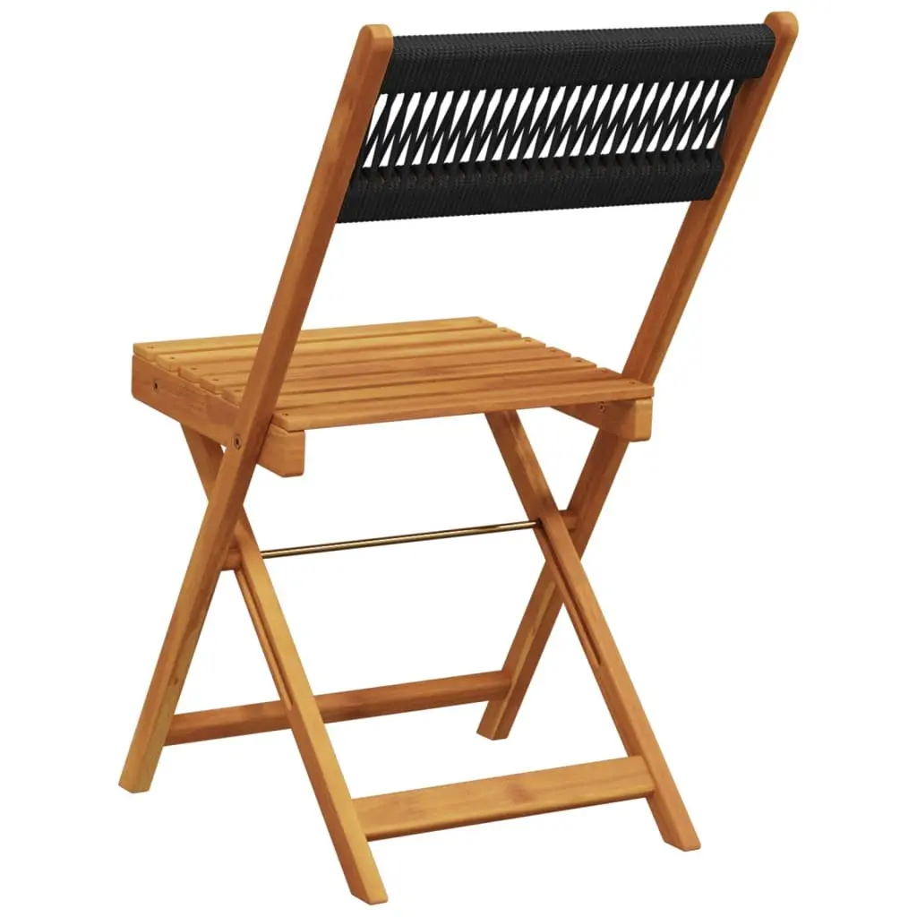 Folding Garden Chairs Black Solid Acacia Wood Outdoor Seating Set of 8