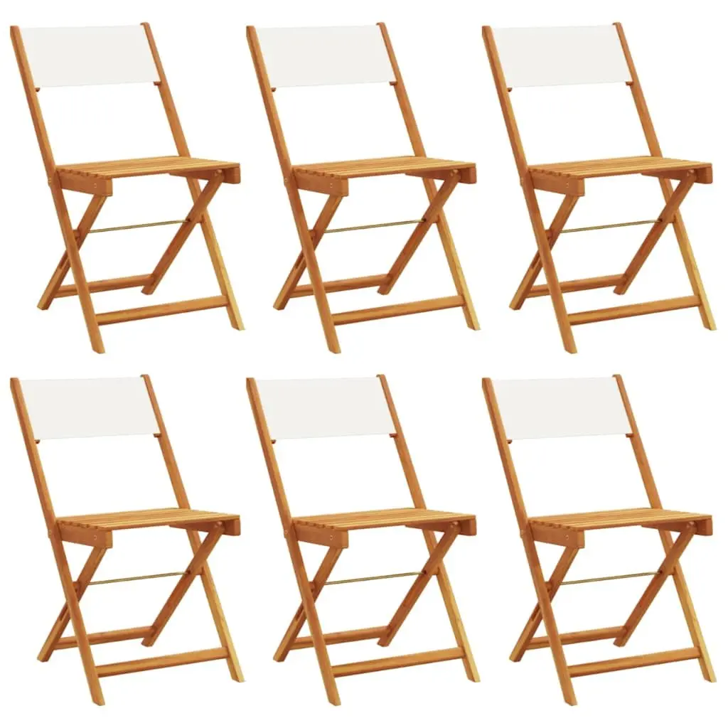 Folding Garden Chairs White Fabric Seat Solid Wood 6 Piece Outdoor Patio Seating