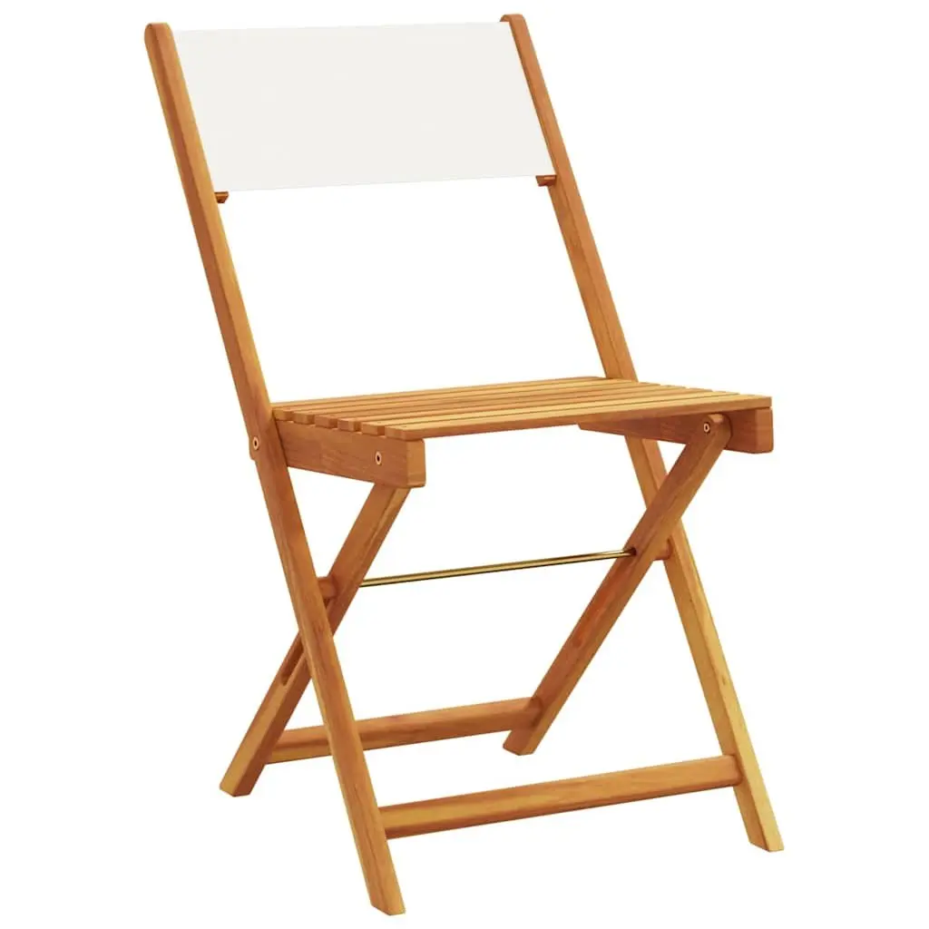 Folding Garden Chairs White Fabric Seat Solid Wood 6 Piece Outdoor Patio Seating