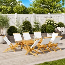 Folding Garden Chairs Set of 8 Cream White Outdoor Seating Wood Armrest Portable