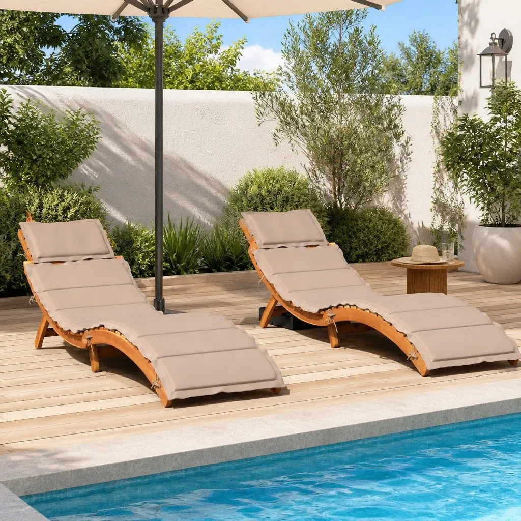 Sun Loungers Taupe 2 pcs Solid Wood Foldable with Cushions