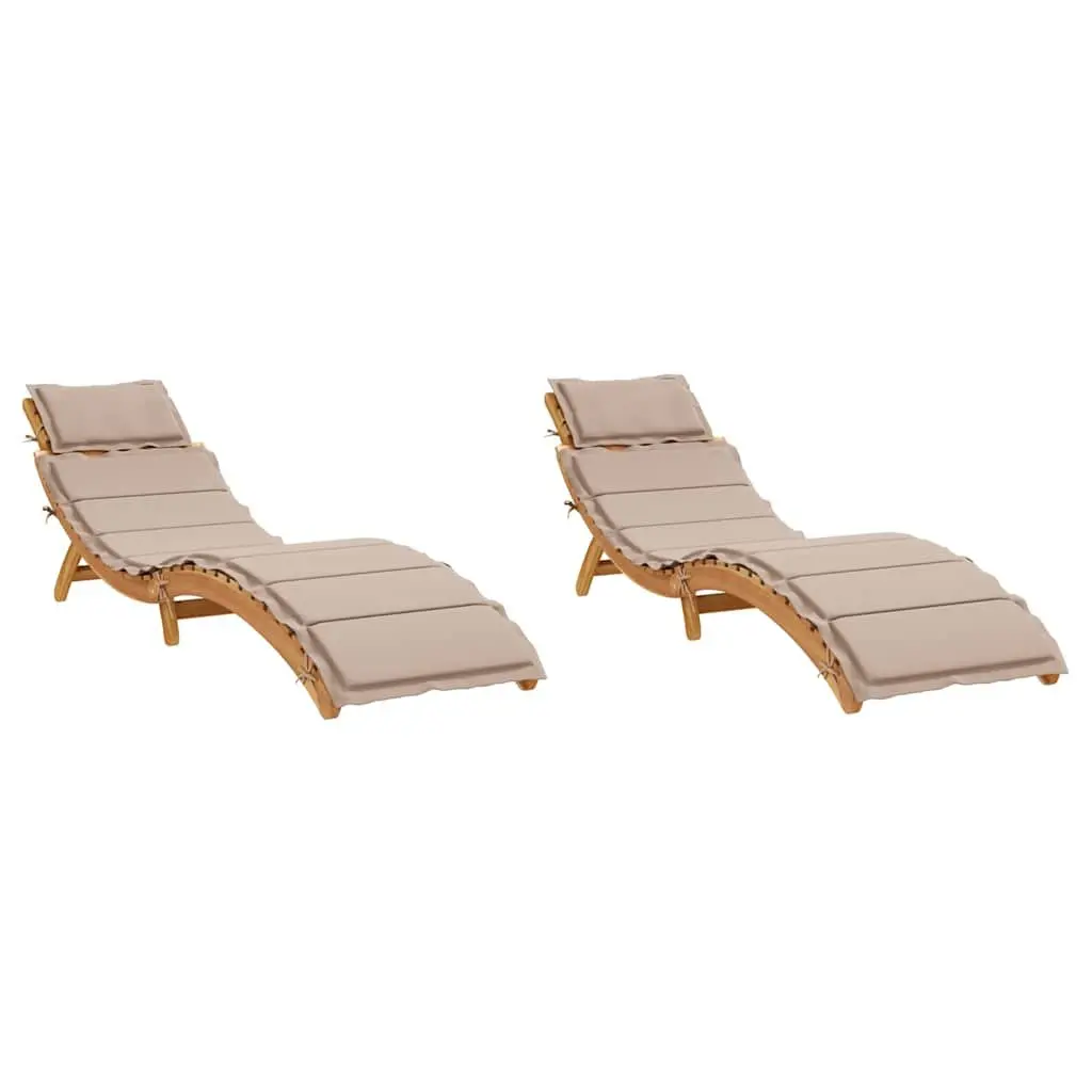 Sun Loungers Taupe 2 pcs Solid Wood Foldable with Cushions