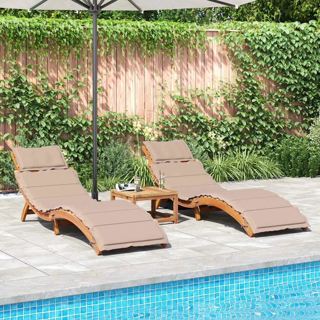 Sun Loungers Taupe 2 pcs Solid Wood Foldable with Cushions
