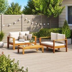 3-Piece Garden Sofa Set – Solid Wood and Cushions