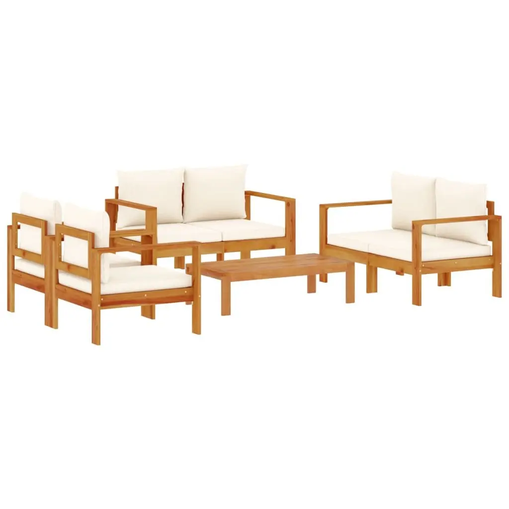 5 Piece Garden Sofa Set Outdoor Furniture Cushions Solid Wood Acacia Cream Patio