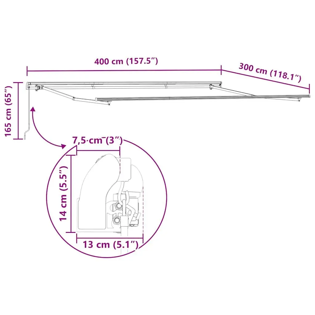 Retractable Awning Anthracite White 400x300cm Manual Crank Operation Adjustable Angle and Height