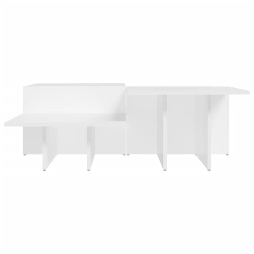 White Engineered Wood Coffee Table Set 2 Pieces with Varying Heights for Living Room Accent