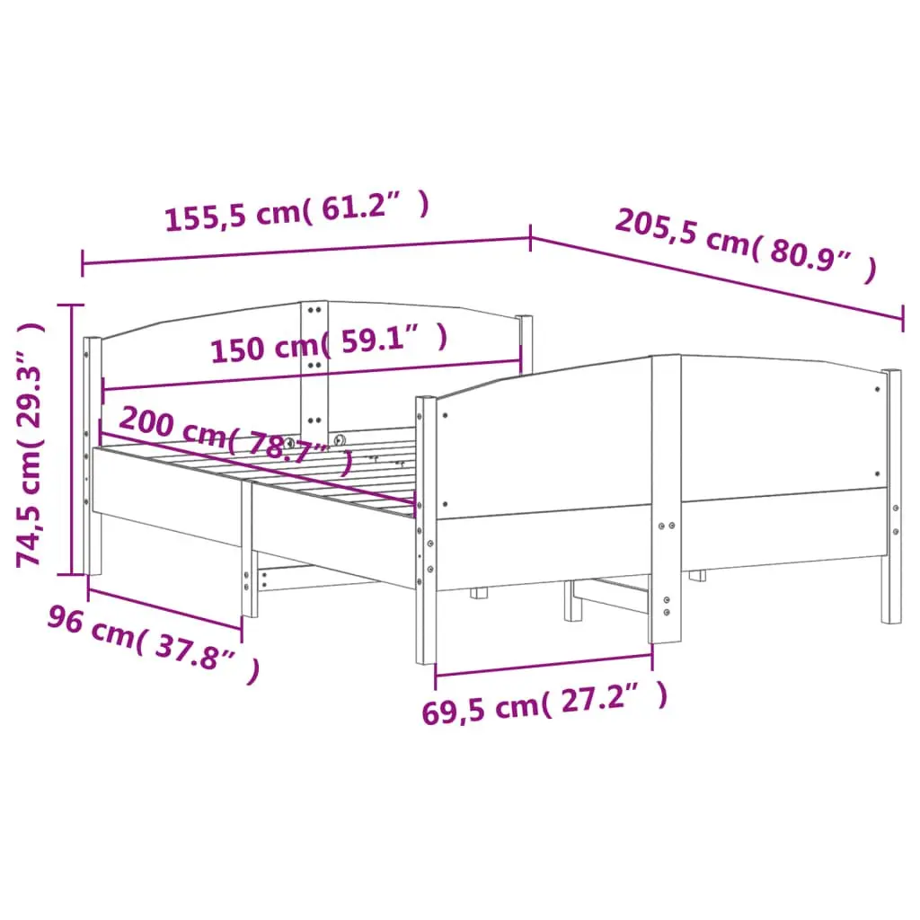Bed Frame 150x200 cm Solid Wood Pine Wooden Bedroom Furniture without Mattress
