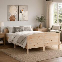 Pine Bed Frame 135x190 cm with Headboard