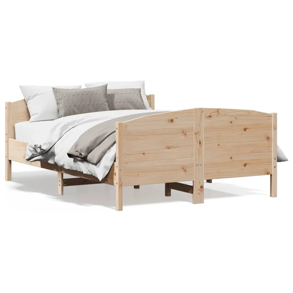 Bed Frame Brown 135x190 cm Solid Wood Pine with Headboard Footboard