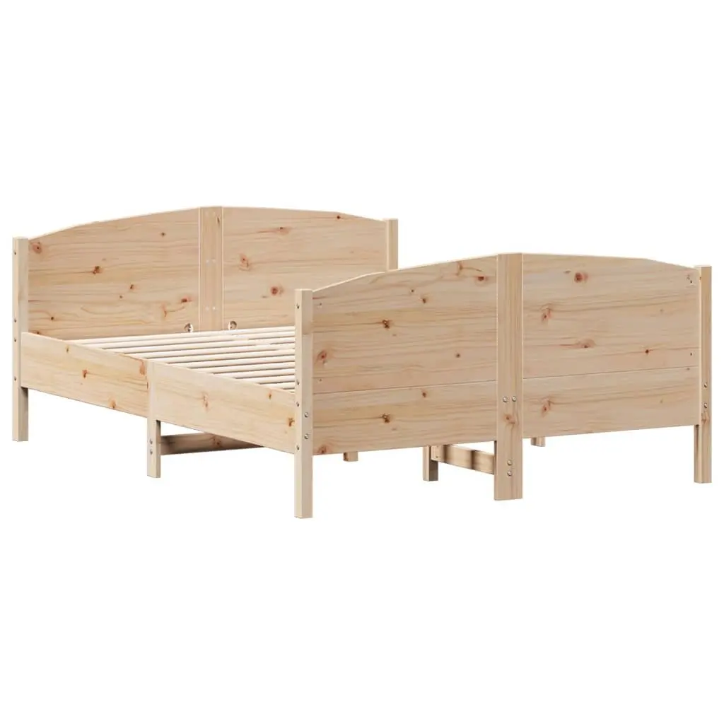 Bed Frame Brown 135x190 cm Solid Wood Pine with Headboard Footboard